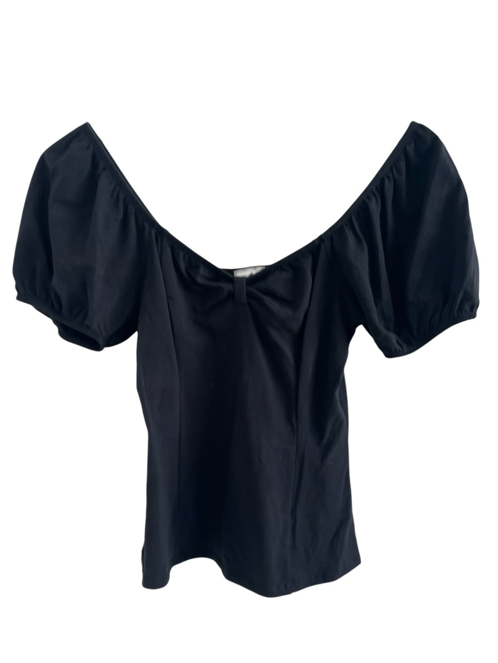 Vixen by Micheline Pitt Black Puff Sleeve Scoop Neck Blouse Top